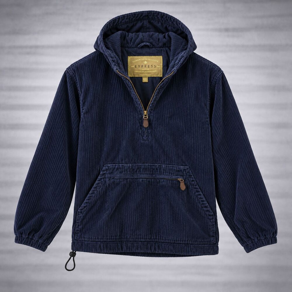 Vintage navy Corduroy Anorak Pullover Hoodie Qtr Zip Gorpcore